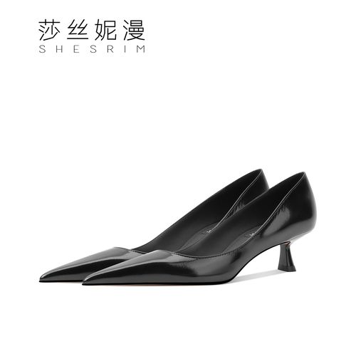 春季新款真皮低跟高跟鞋舒适不累脚职业百搭尖头细跟女单鞋细高跟主图