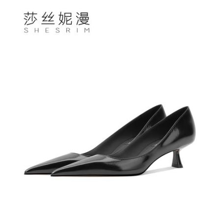 春季新款真皮低跟高跟鞋舒适不累脚职业百搭尖头细跟女单鞋细高跟