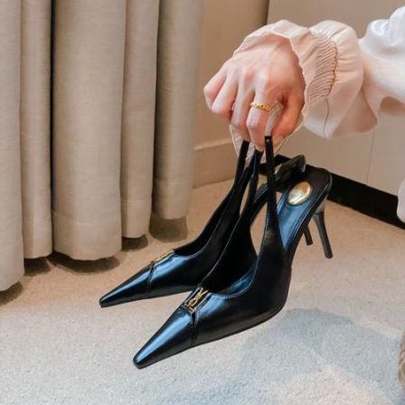 2025秋季法式新款舒适职业细跟女高跟鞋尖头凉鞋小众气质百搭包头