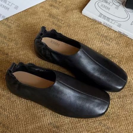 XMM【羊皮一脚蹬】春季休闲纯色单鞋一脚蹬女鞋文艺皮鞋方头P020-18