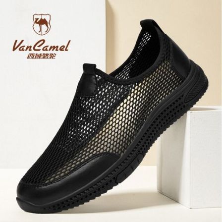 西域骆驼春夏季松紧带镂空休闲网面鞋透气百搭防滑布面软底休闲鞋