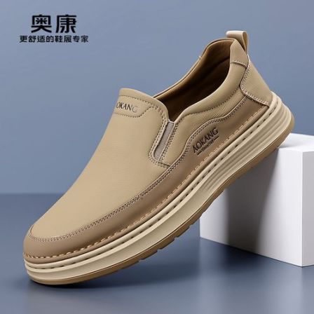 奥康休闲男鞋2026春季新款透气商务防滑百搭一脚蹬真皮休闲鞋开车