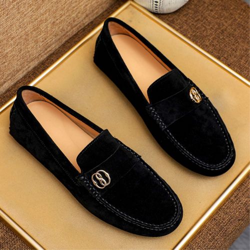 奢侈品男士皮鞋夏季透气豆豆鞋真皮2026新款一脚蹬潮流百搭乐福鞋主图