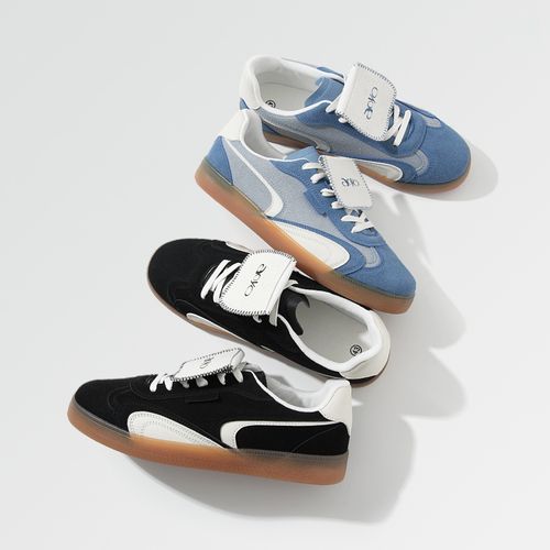 aoyo春季新款复古百搭德训鞋 小众休闲潮鞋绒面拼色系带板鞋主图