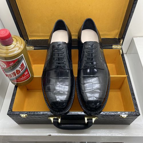 美洲鳄鱼皮挪威缝皮鞋 高端定制男士琴底皮鞋 商务休闲德比皮鞋主图