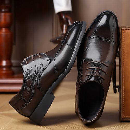 真皮休闲皮鞋男士商务正装皮鞋英伦风绅士德比鞋男款雕花透气皮鞋主图