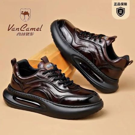 西域骆驼男鞋皮鞋春秋款真皮牛皮运动鞋休闲鞋高级感男士厚底老爹