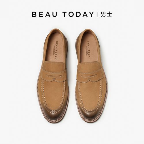 BeauToday【琥珀流光】复古棕乐福鞋男士深色休闲皮鞋一脚蹬豆豆鞋主图