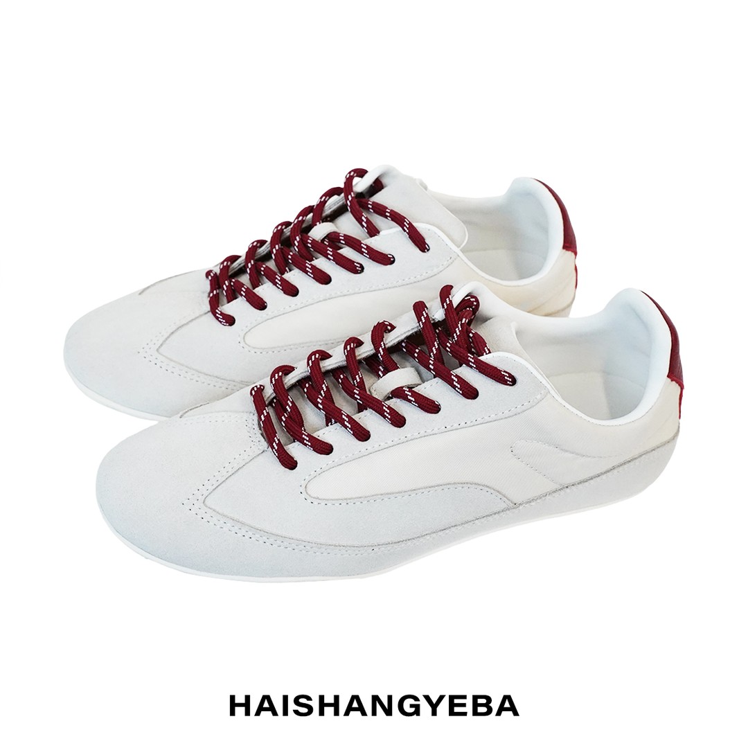 【海上叶爸】新款2026春秋百搭牛反绒拼色平底休闲简约德训鞋主图