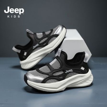 Jeep儿童鞋子儿童户外鞋户外透气男童鞋跑步童鞋一脚蹬网面运动鞋