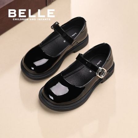 百丽春款上新学院风女童英伦风小皮鞋黑色玛丽珍女孩厚底EK0032