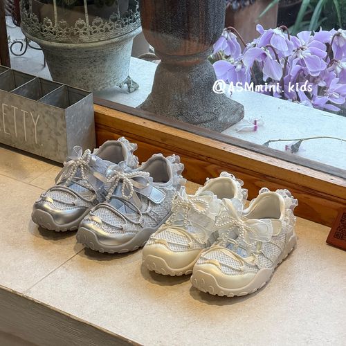 儿童蝴蝶结芭蕾风公主休闲鞋2026春夏新款女童浅口透气网面运动鞋主图