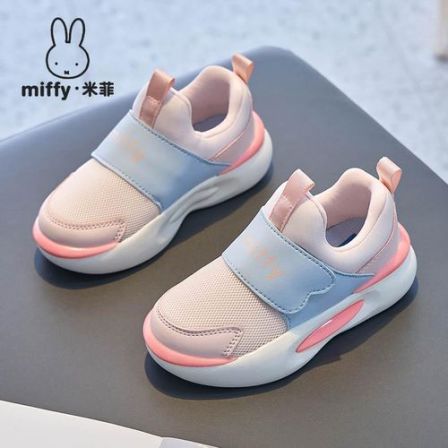 MIFFY米菲童鞋女童春季新款免系带跑步透气网面魔术贴休闲运动鞋