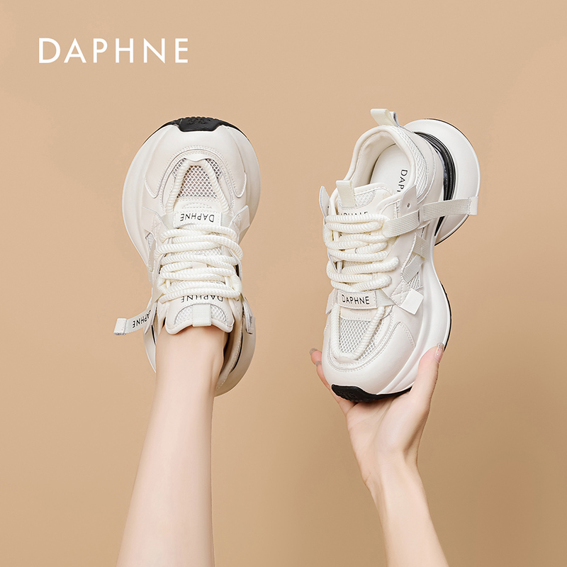 达芙妮白色老爹鞋女2025新款秋季厚底增高女鞋运动舒适网面单鞋LL主图
