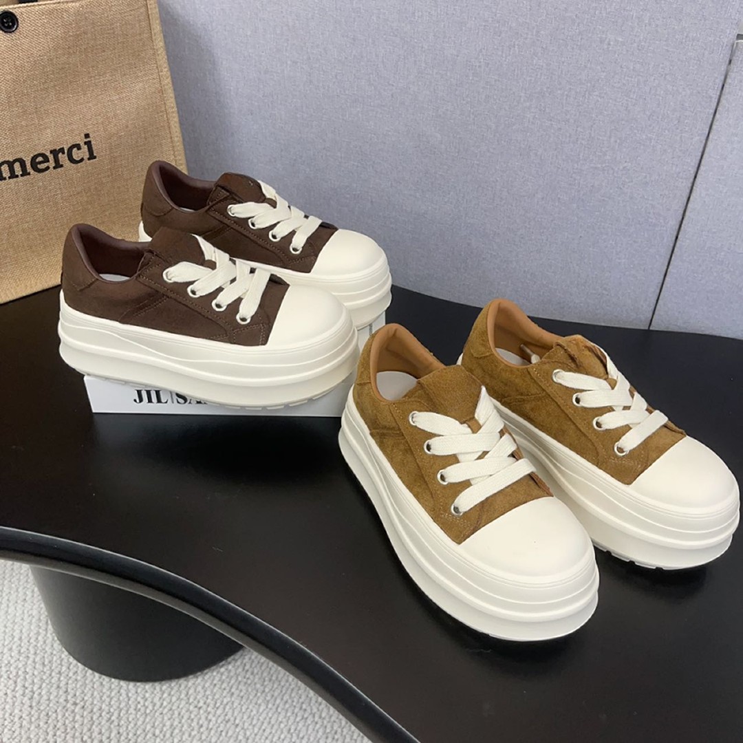 【娃娃专属】百搭丑萌圆头厚底6.5松糕运动鞋女秋季大头休闲板鞋主图