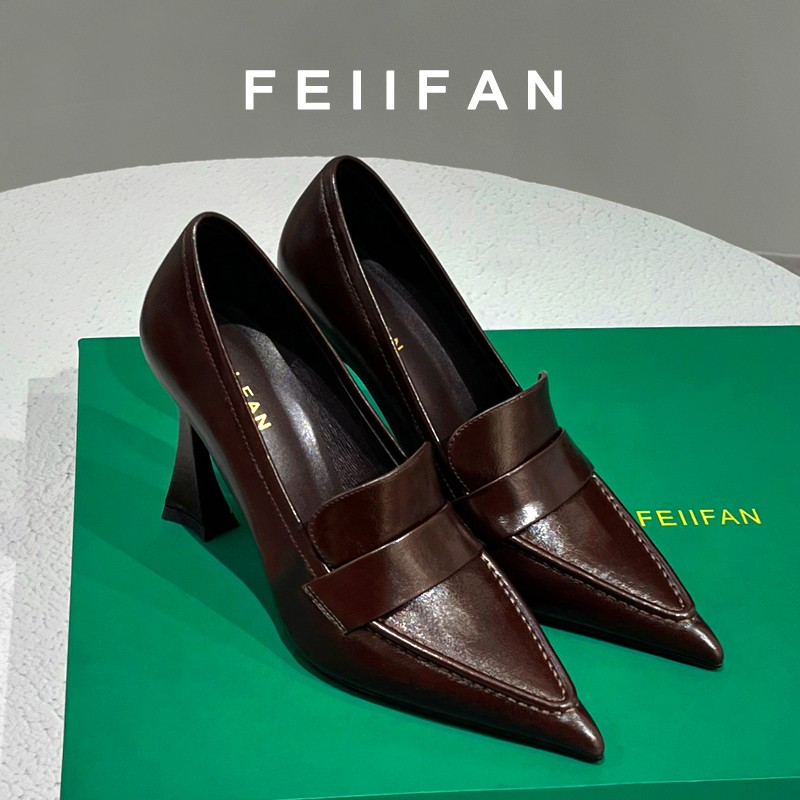 【现货】咖色高跟鞋2025春秋季新款粗跟小众气质百搭尖头单鞋女3968主图