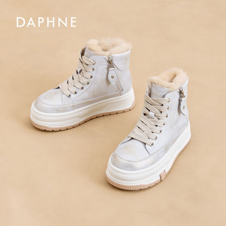 达芙妮高帮厚底增高时尚休闲鞋秋冬季新款百搭加绒保暖雪地靴女S 