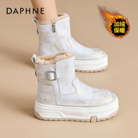 达芙妮白色气质雪地靴女款2026冬季款加绒高端上档次毛毛鞋棉鞋S 