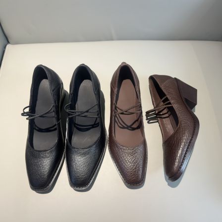 7cm复古风方头玛丽珍鞋女2026春季浅口单鞋百搭时尚羊皮粗高跟鞋