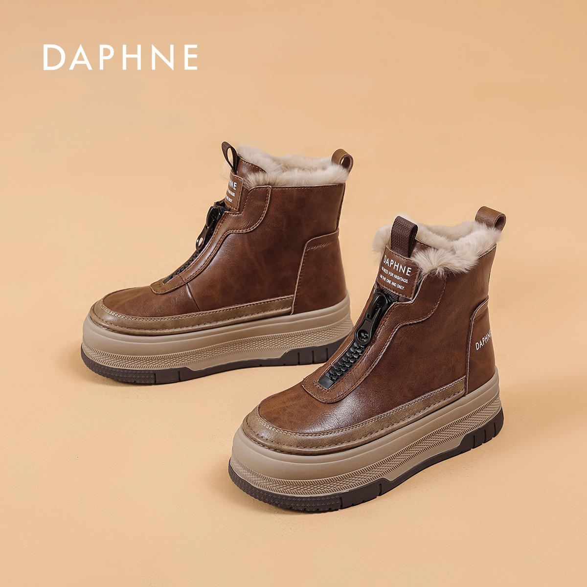 达芙妮加绒马丁靴2026新款冬季增高厚底短靴复古女士高档棉靴子S 主图