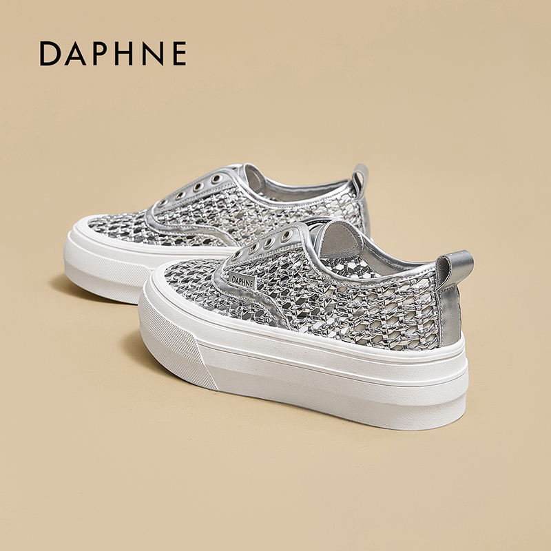 达芙妮厚底编织板鞋女ins潮2026夏季新款复古松糕网面运动休闲鞋S主图