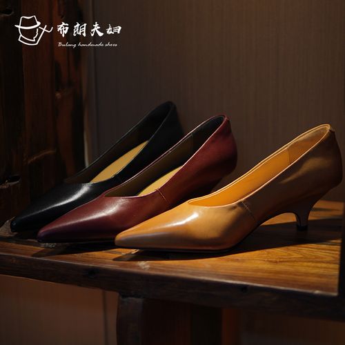 手工真皮春季一脚蹬软皮奶奶鞋胎牛皮细跟V口女巫鞋高跟尖头单鞋主图
