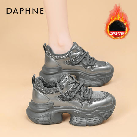 达芙妮官方正品休闲老爹鞋女冬季加绒加厚复古棉鞋网红运动鞋子S 