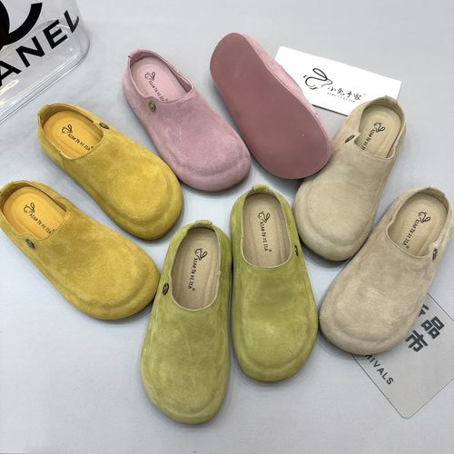 广州欧货【苹果绿】早春4cm勃肯圆头洋气轻奢纯色包头拖28-56主图