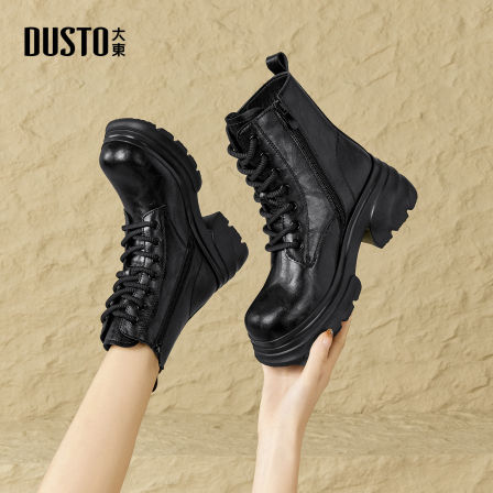 大东女鞋小个子增高马丁靴2025秋冬加绒英伦风厚底轻便短靴002207