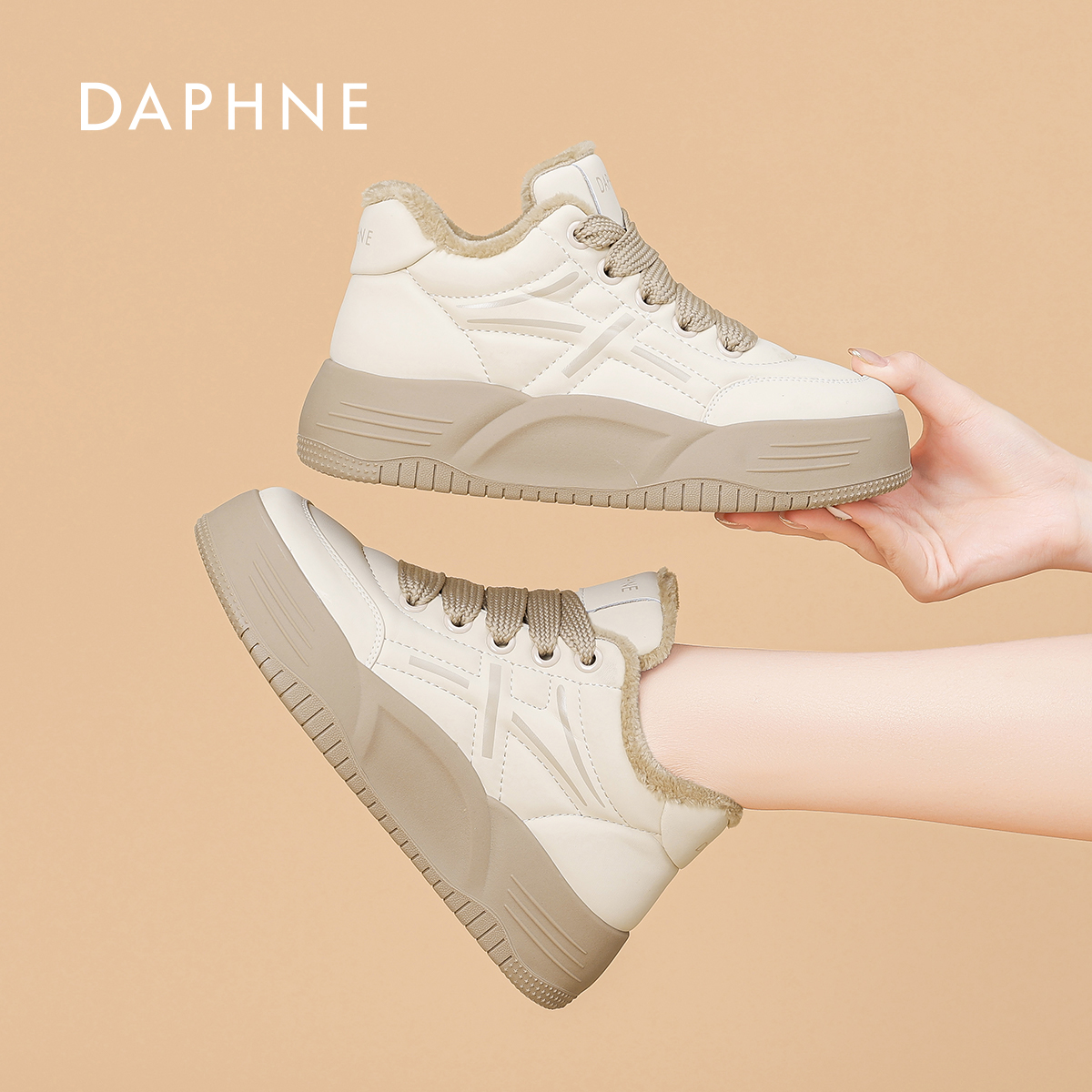 达芙妮运动鞋女新款冬季加绒保暖松糕2026洋气时髦棉鞋厚底板鞋S 主图