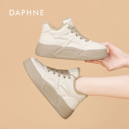 达芙妮运动鞋女新款冬季加绒保暖松糕2026洋气时髦棉鞋厚底板鞋S 