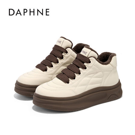 达芙妮棉鞋女冬季保暖加绒加厚气质雪地靴厚底系带休闲板鞋女鞋S 