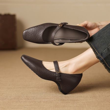 5cm复古风方头一字扣玛丽珍鞋女2026春季内增高黑色通勤浅口单鞋