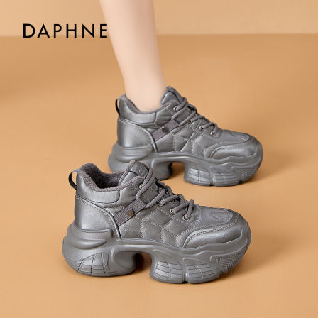 达芙妮厚底银色老爹鞋女2026新款冬季棉鞋小个子加绒加厚雪地靴S 