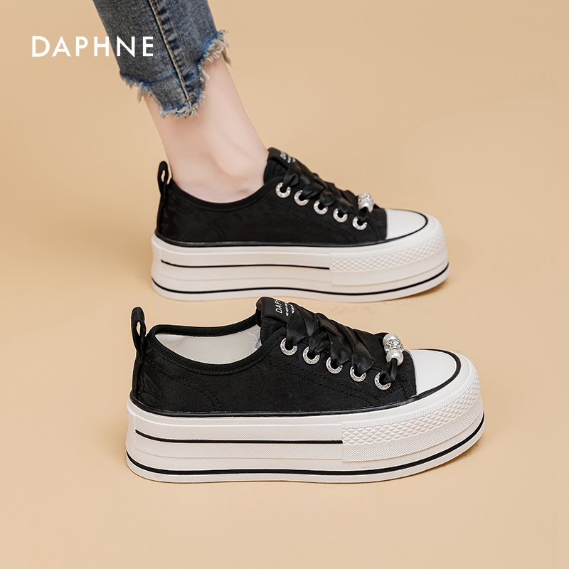 达芙妮厚底帆布鞋女2026新款鞋带设计增高小白鞋时尚百搭休闲鞋S 主图