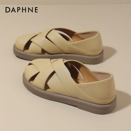 达芙妮包头凉鞋女款2026新款夏季镂空猪笼鞋一脚蹬厚底罗马凉鞋S 