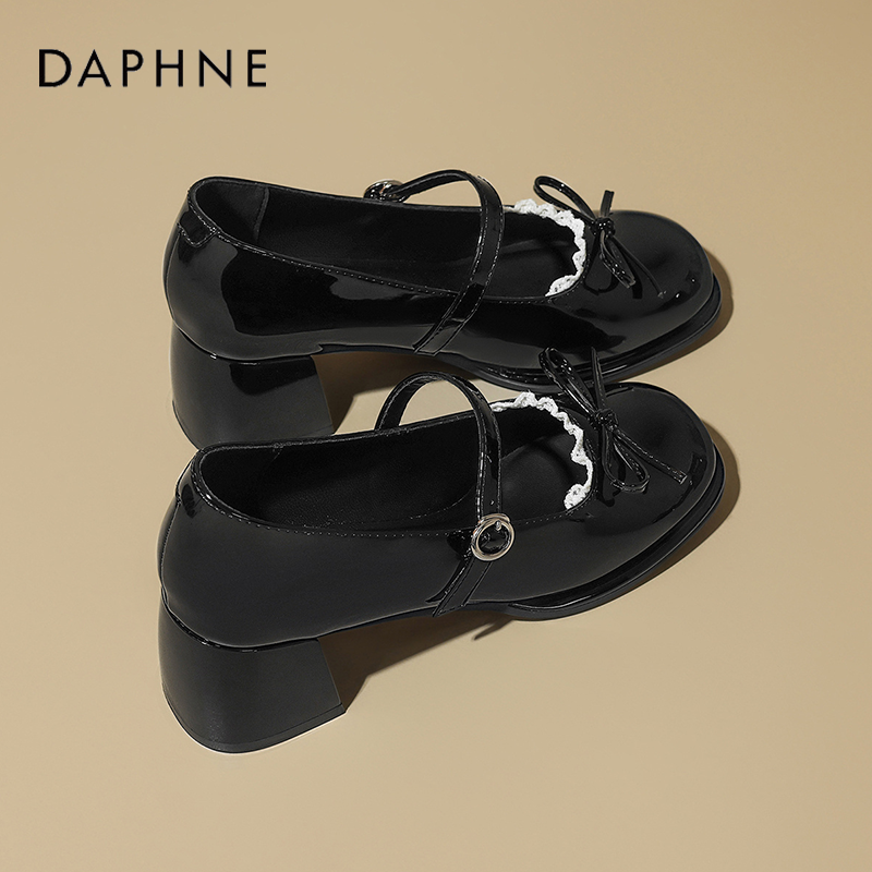 达芙妮玛丽珍女鞋2026夏新款法式粗跟方头蝴蝶结百搭小皮鞋单鞋S主图