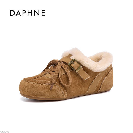 达芙妮秋冬新款时尚百搭复古加绒休闲女鞋保暖通勤轻便德训鞋女LL