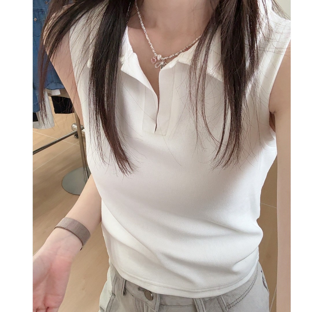 【Niche Young】时尚休闲百搭短款通勤纯色翻领背心 JS50115主图