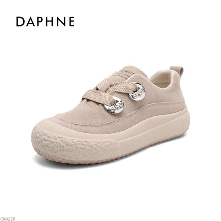 达芙妮新款圆头百搭修面皮休闲纯色系带时尚休闲鞋运动女LL