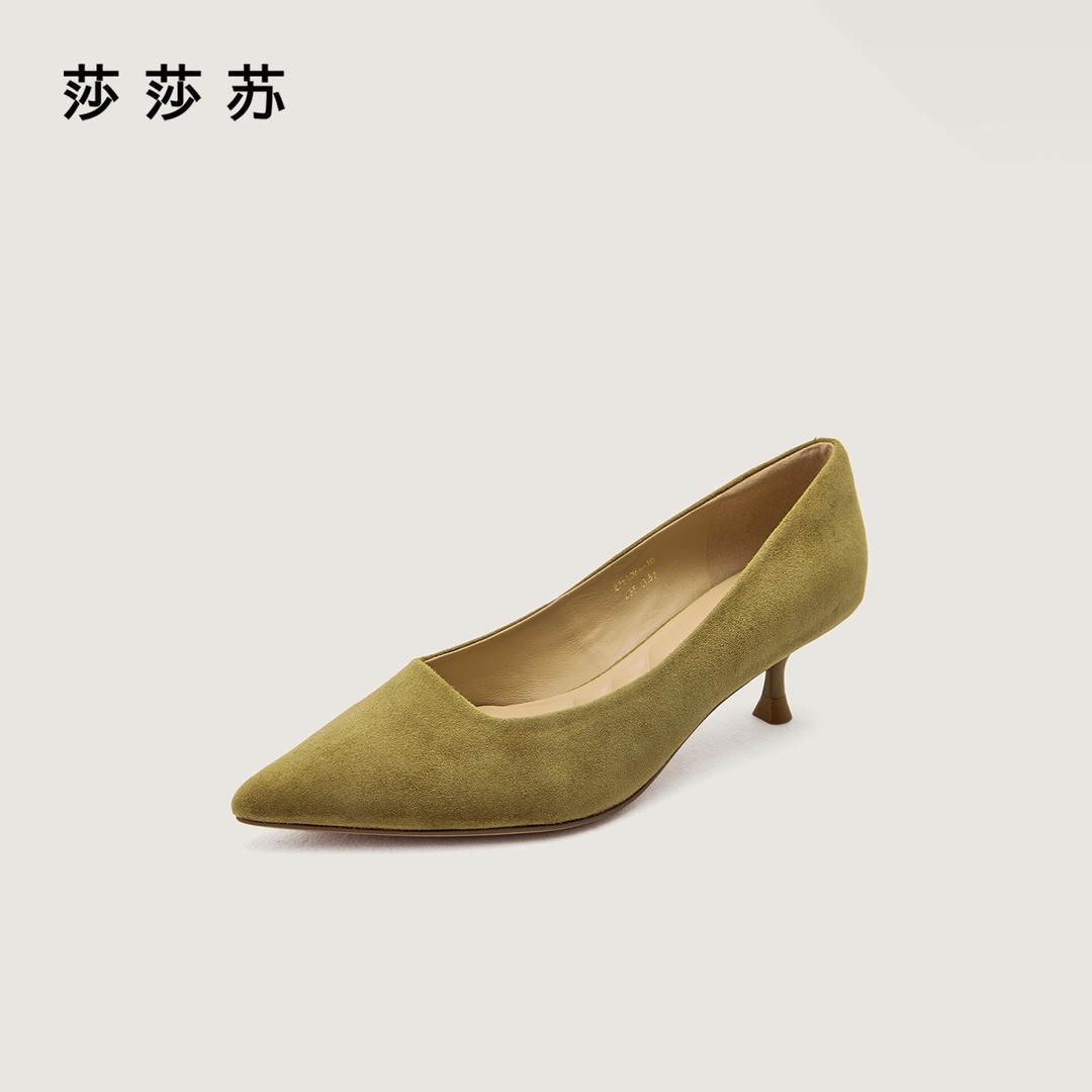 【都市序调】莎莎苏2026春新款尖头中细跟羊绒通勤单鞋女Z76106A-10主图