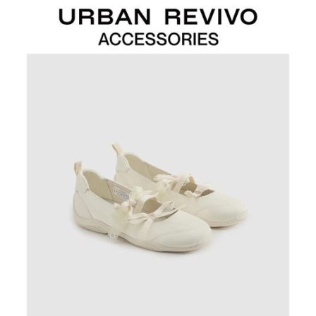 URBAN REVIVO2026夏季新款女士蕾丝蝴蝶结拼接芭蕾单鞋UAYS60021