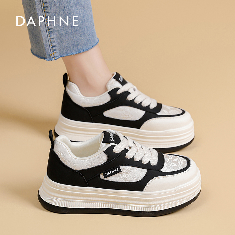 达芙妮复古拼色厚底板鞋女款2026春季新款透气不累脚运动休闲鞋S 主图