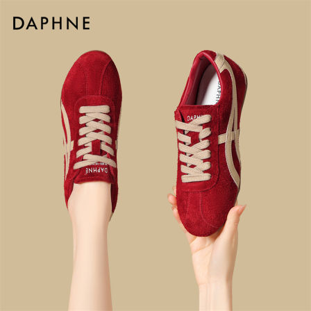 达芙妮2026新款红色德训鞋女秋超好看百搭运动鞋平底休闲阿甘鞋LL