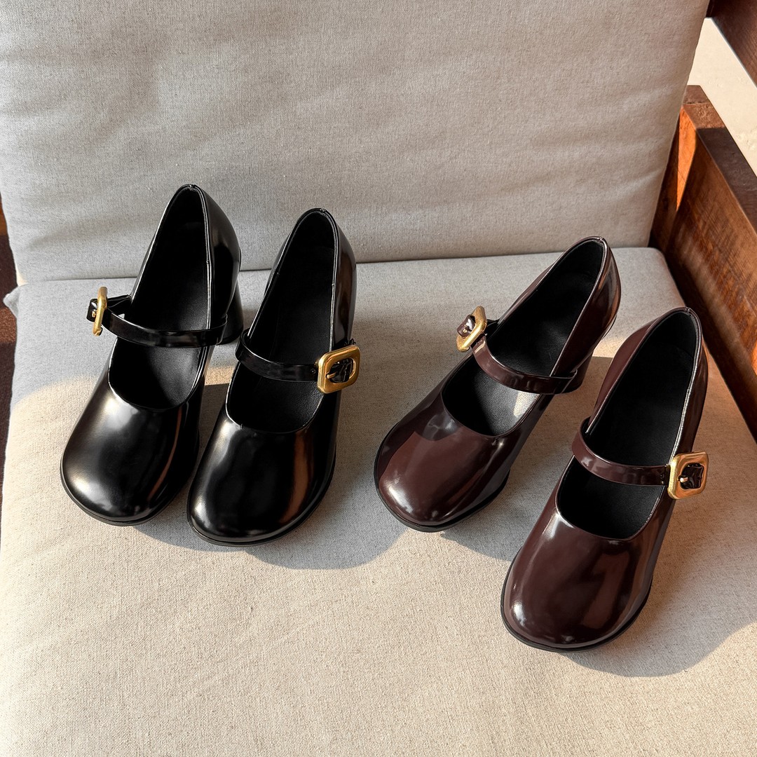 8cm羊皮法式高跟鞋不累脚通勤乖乖头单鞋女浅口一字扣带玛丽珍鞋主图