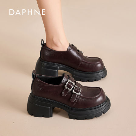 达芙妮厚底乐福鞋女春秋新款英伦风增高百搭日系时尚小皮鞋女潮S 