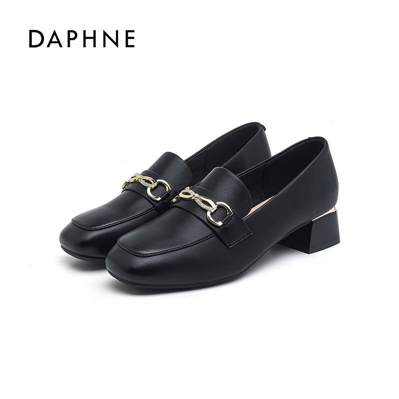 达芙妮时尚休闲舒适女鞋24新款懒人乐福鞋英伦方头一脚蹬粗跟单LL主图