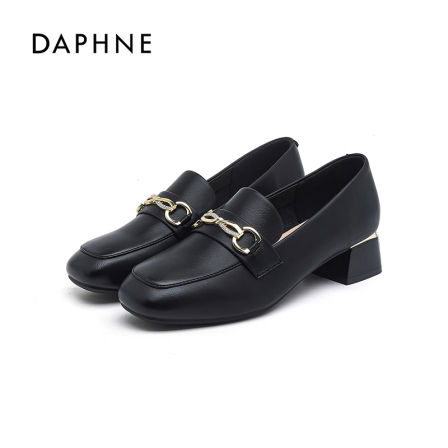 达芙妮时尚休闲舒适女鞋24新款懒人乐福鞋英伦方头一脚蹬粗跟单LL