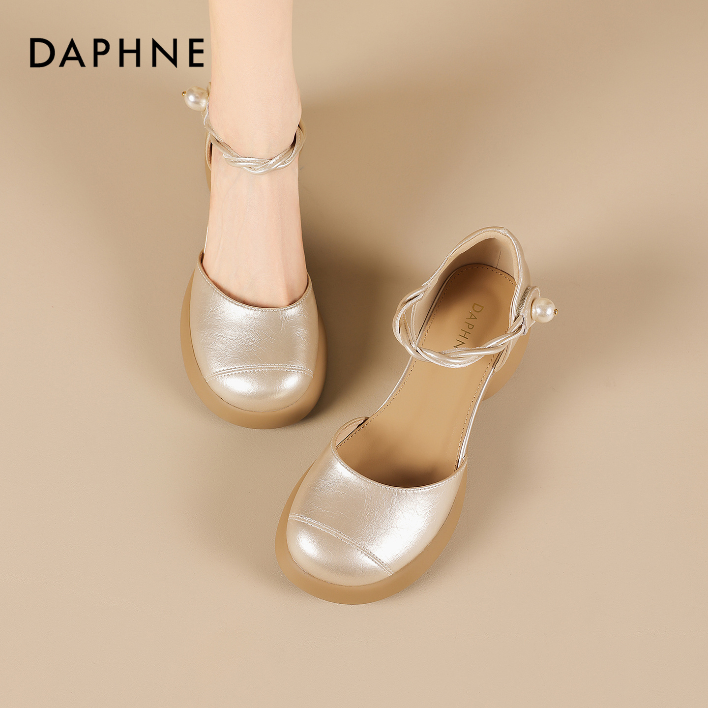 达芙妮高跟厚底包头单鞋女2026夏季新款粗跟圆头一字带罗马凉鞋S主图