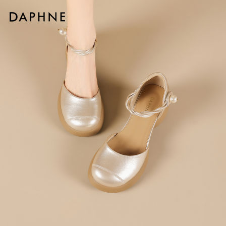 达芙妮高跟厚底包头单鞋女2026夏季新款粗跟圆头一字带罗马凉鞋S